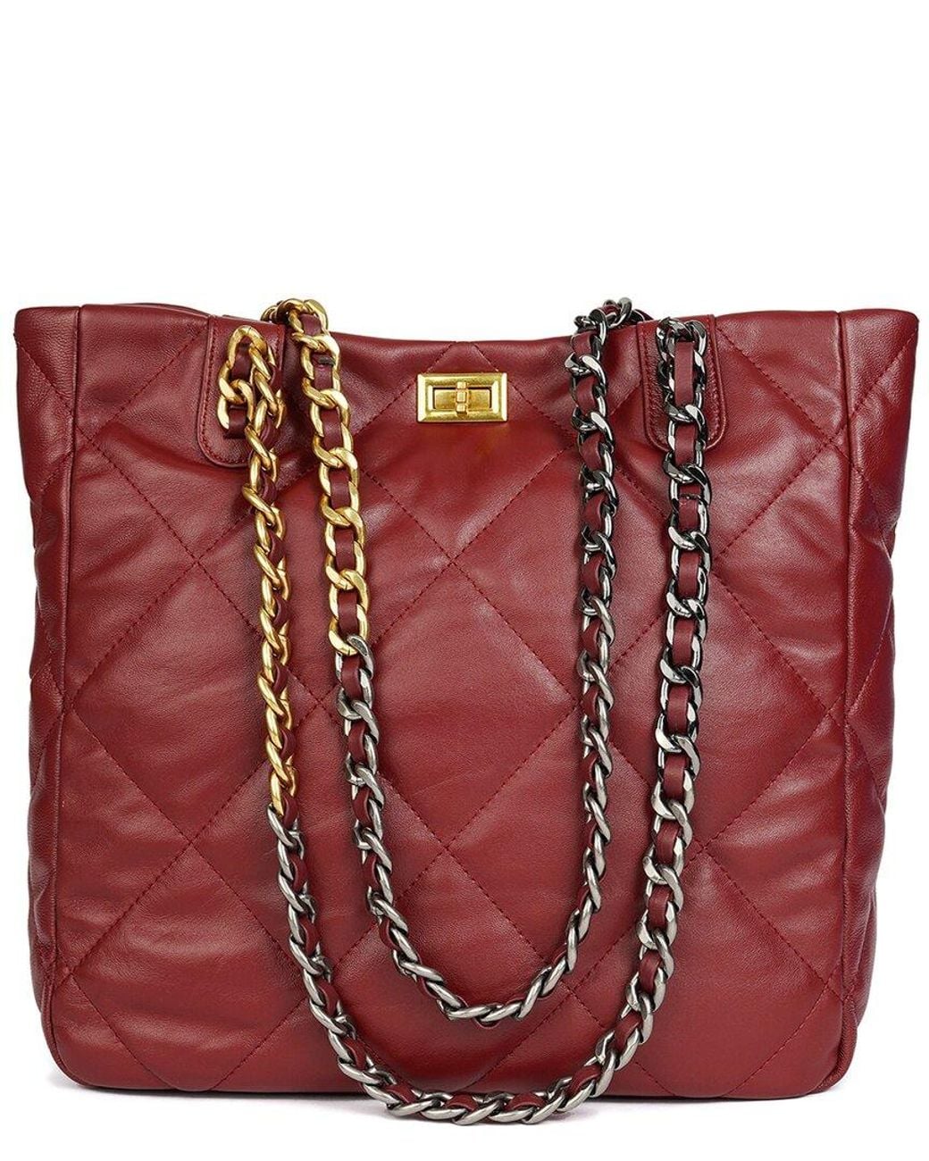 Tiffany & Fred Paris Red Quilted Leather Tote