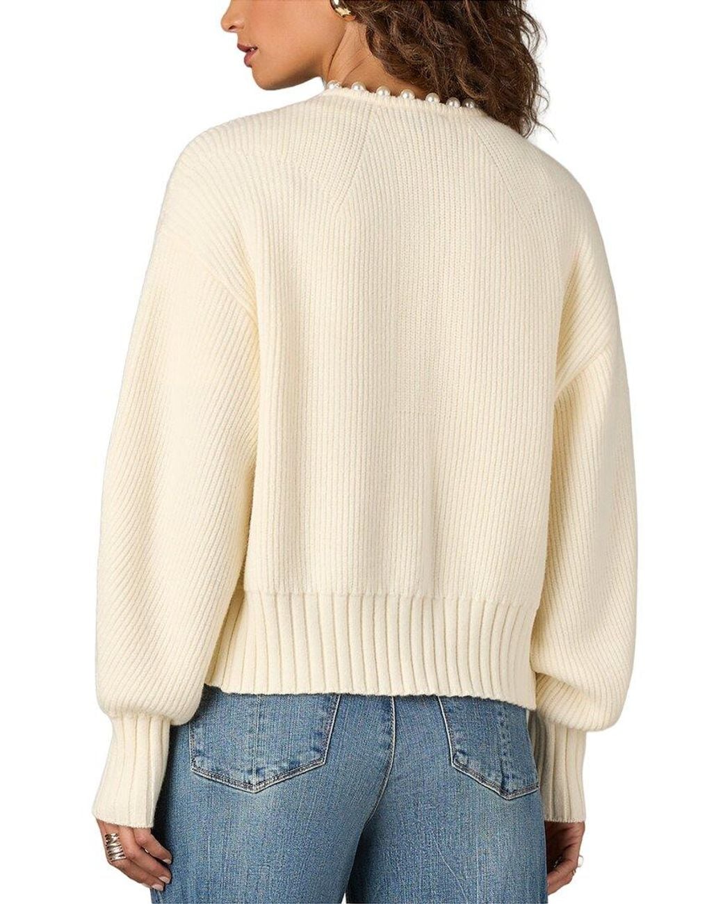 Wit & Wisdom Natural Petite Pearl Trim Cardigan