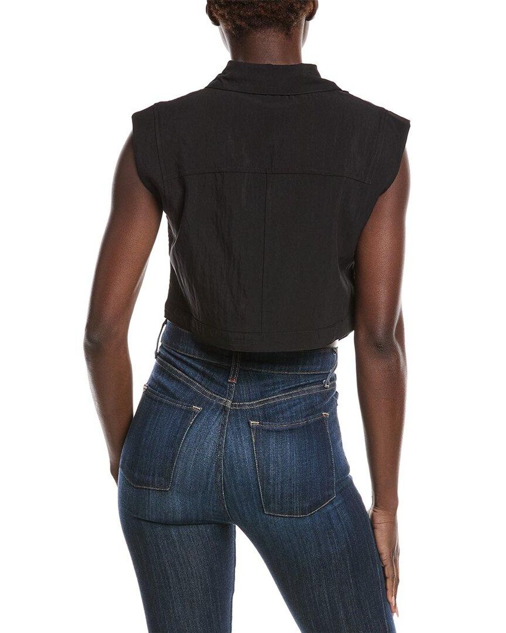 Gracia Black Open V-Bottom Hem Sleeveless Top