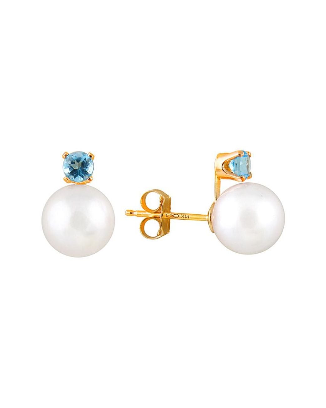 Splendid Metallic 14k 0.10 Ct. Tw. Swiss Blue Topaz & 7-7.5mm Freshwater Pearl Earrings