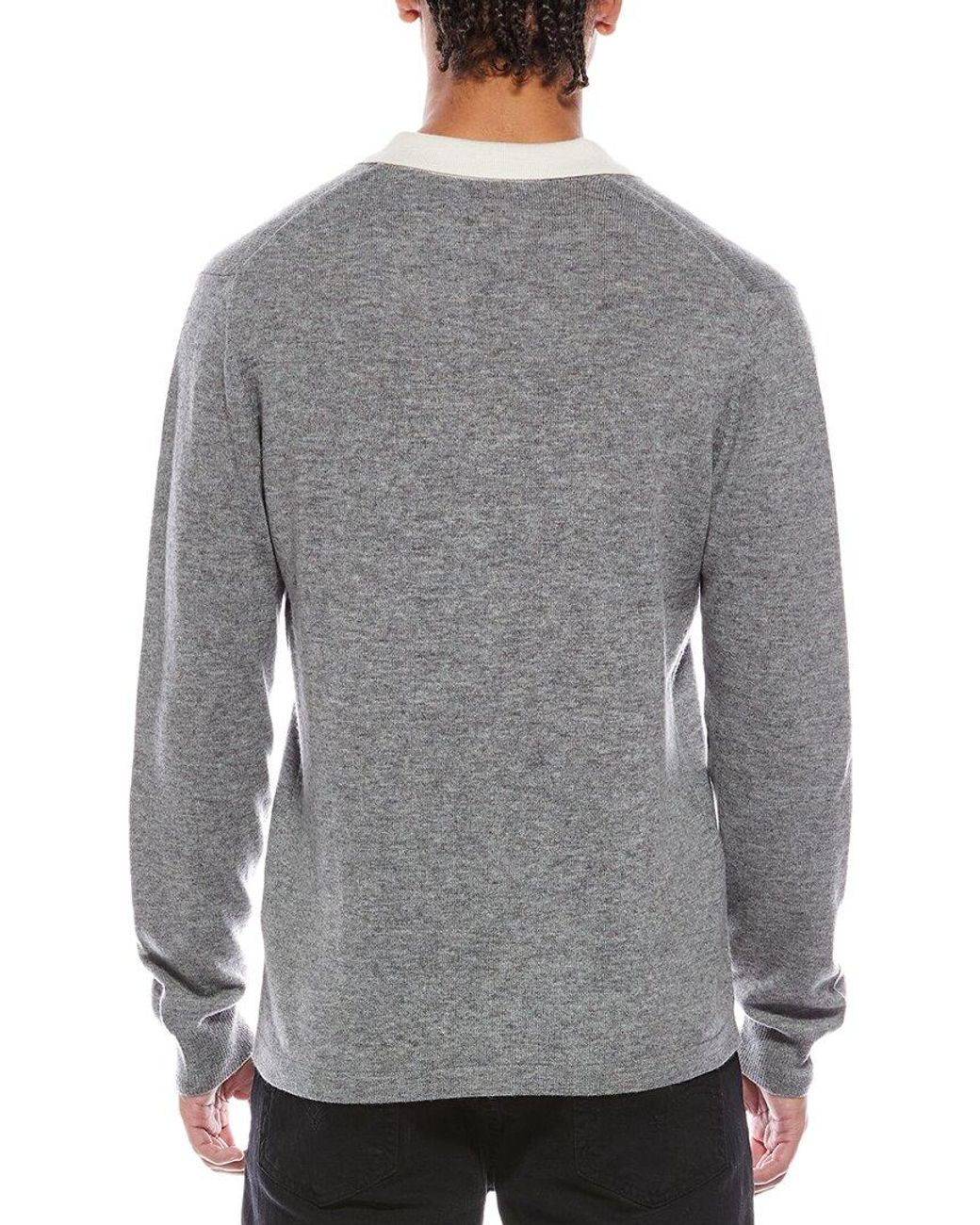 Brodie Cashmere Gray Solid Wool & Cashmere-Blend Rugby Shirt for men