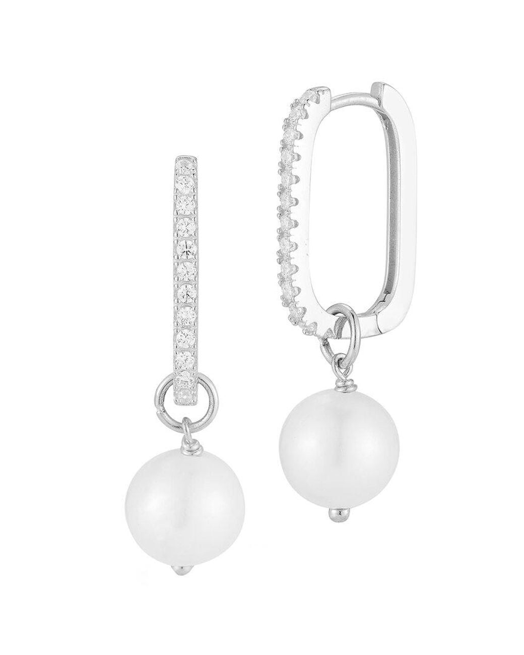 Sphera Milano White Silver 10.5mm Pearl Cz Hoop Hoops