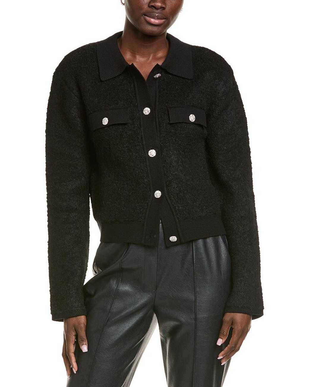 Endless Rose Black Collared Button-Up Wool-Blend Jacket