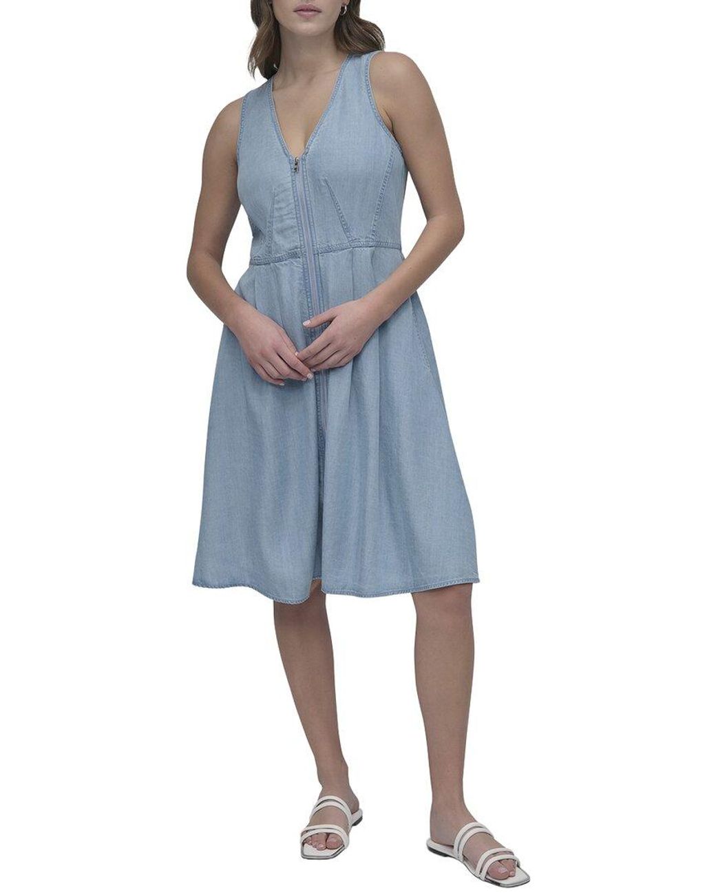 DKNY Blue V-Neck Dress
