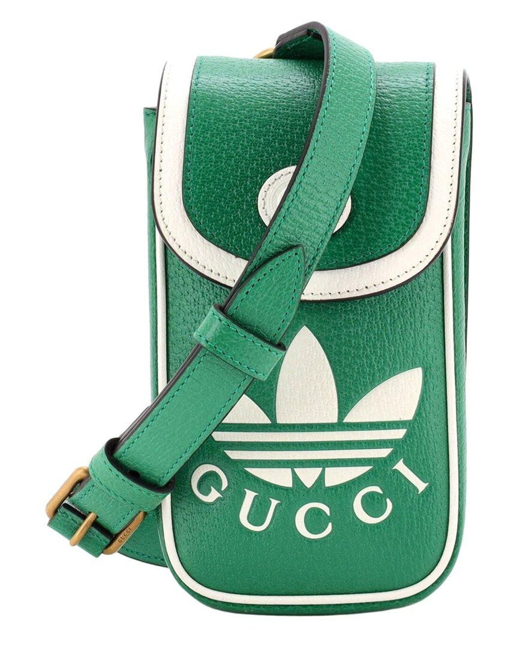 Gucci Green Leather X Adidas Flap Crossbody Pouch Mini (Authentic Pre-Loved)