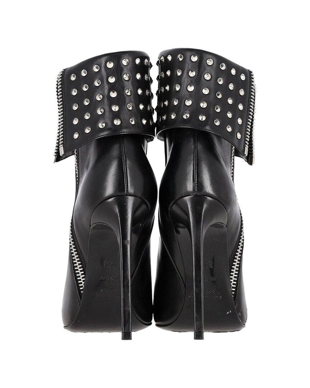 Saint Laurent Black Leather Paris Fold-over Studded Bootie, Size 34.5 (authentic Pre-loved)