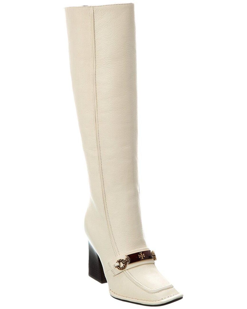 Tory Burch White Booties Tory Burch Perrine Tall Leather Knee-high
