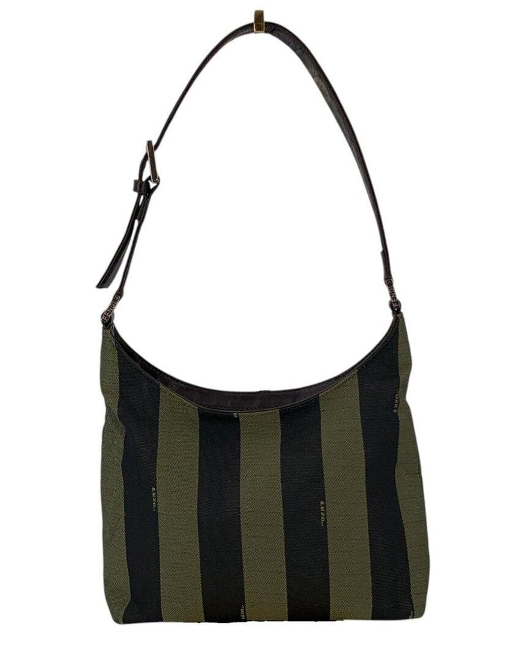 Fendi Black Pequin Cotton Shoulder Bag (Authentic Pre-Loved)