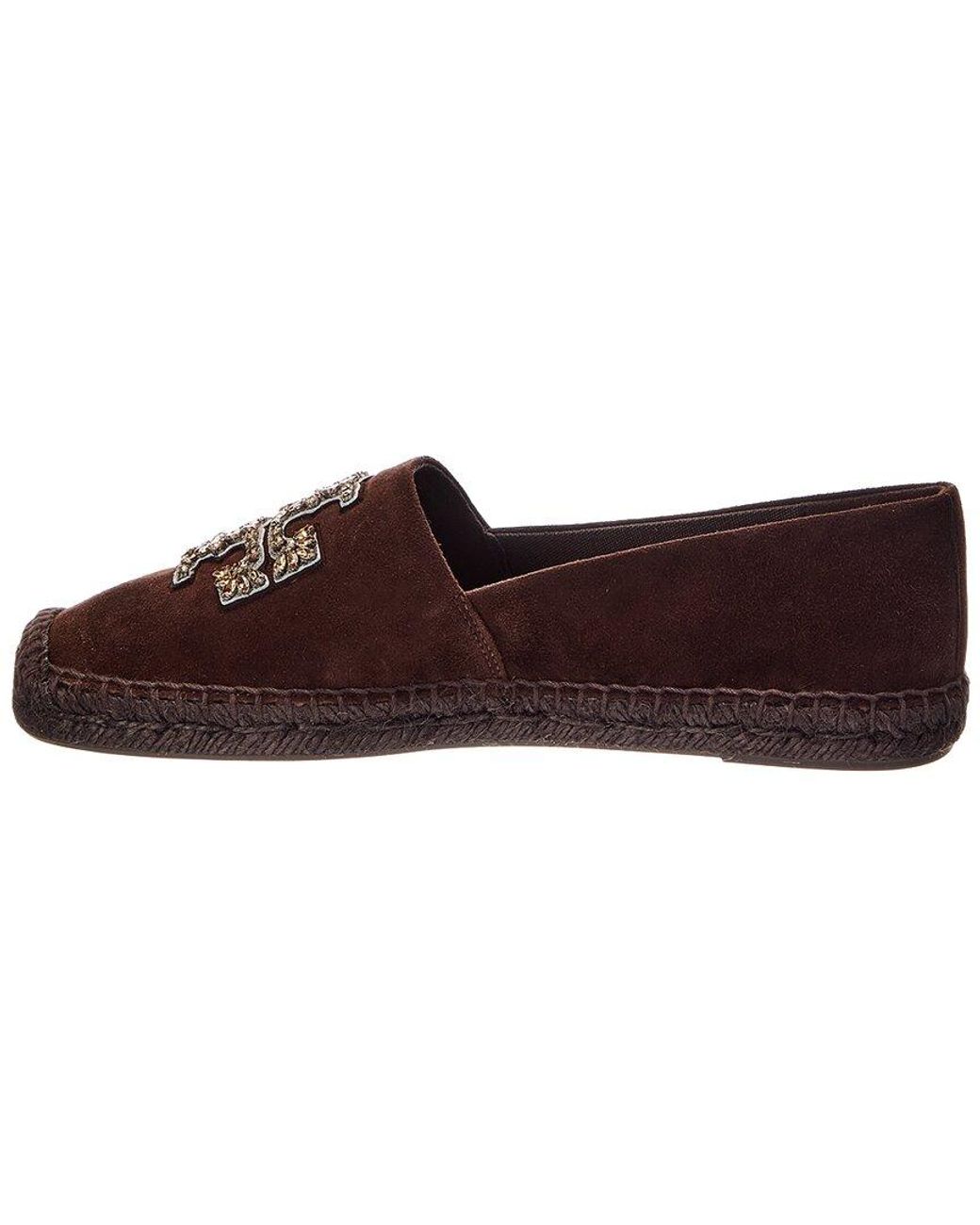 Tory Burch Brown Embellished Suede Espadrille