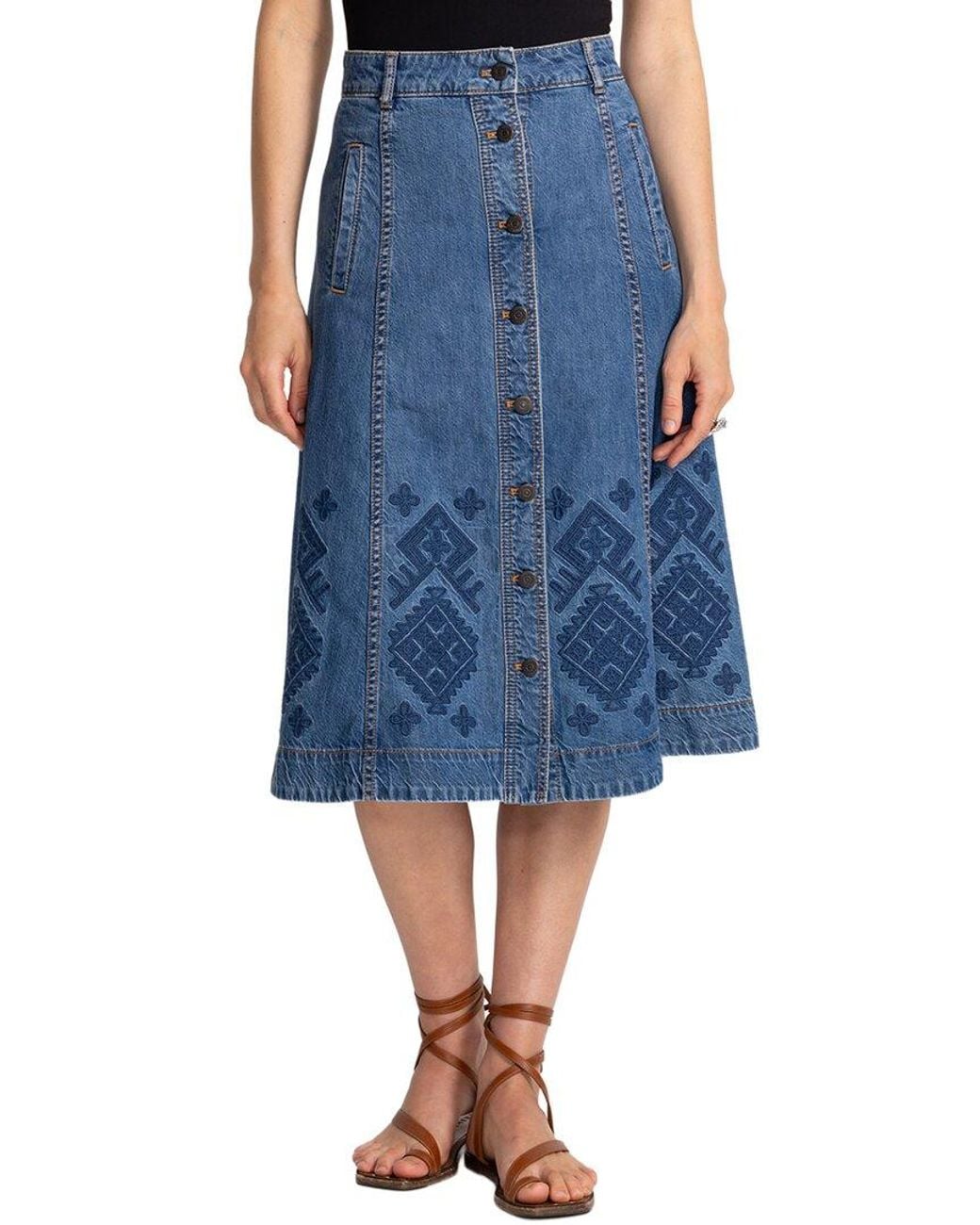 Johnny Was Blue The Panel Denim Skirt