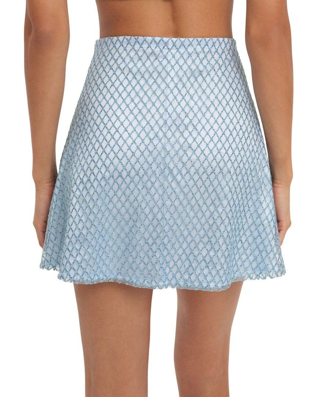 For Love & Lemons Blue Glitter Grid Mini Skirt