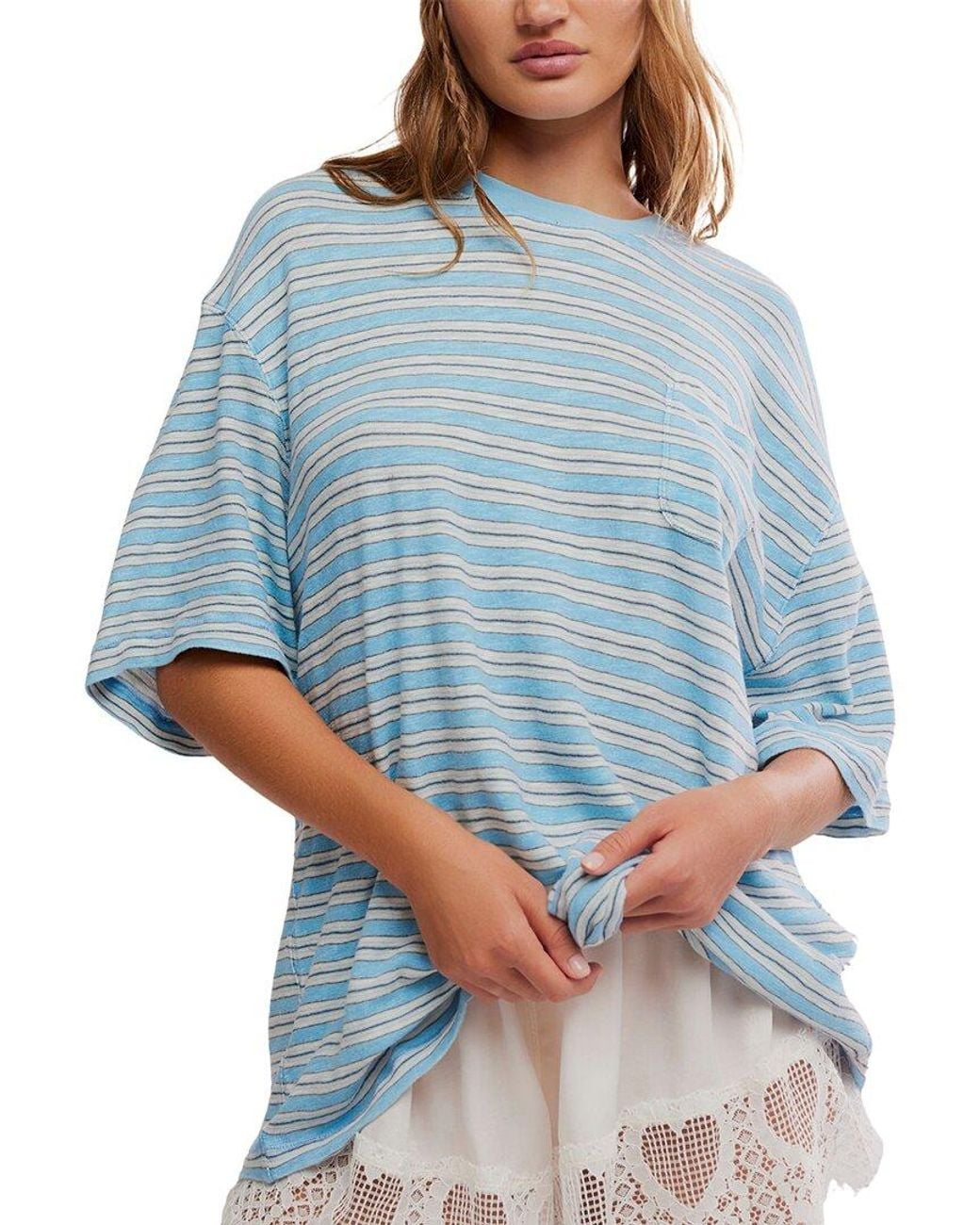 Free People Blue All Love Stripe Pocket Top