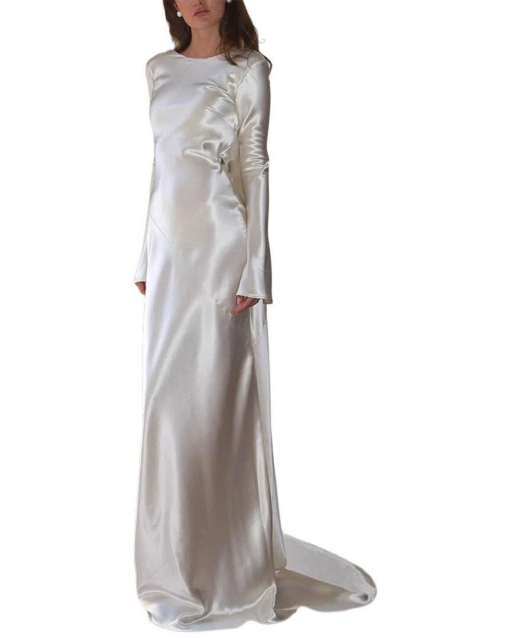 AMINA GLAM White Long Sleeve Maxi Dress