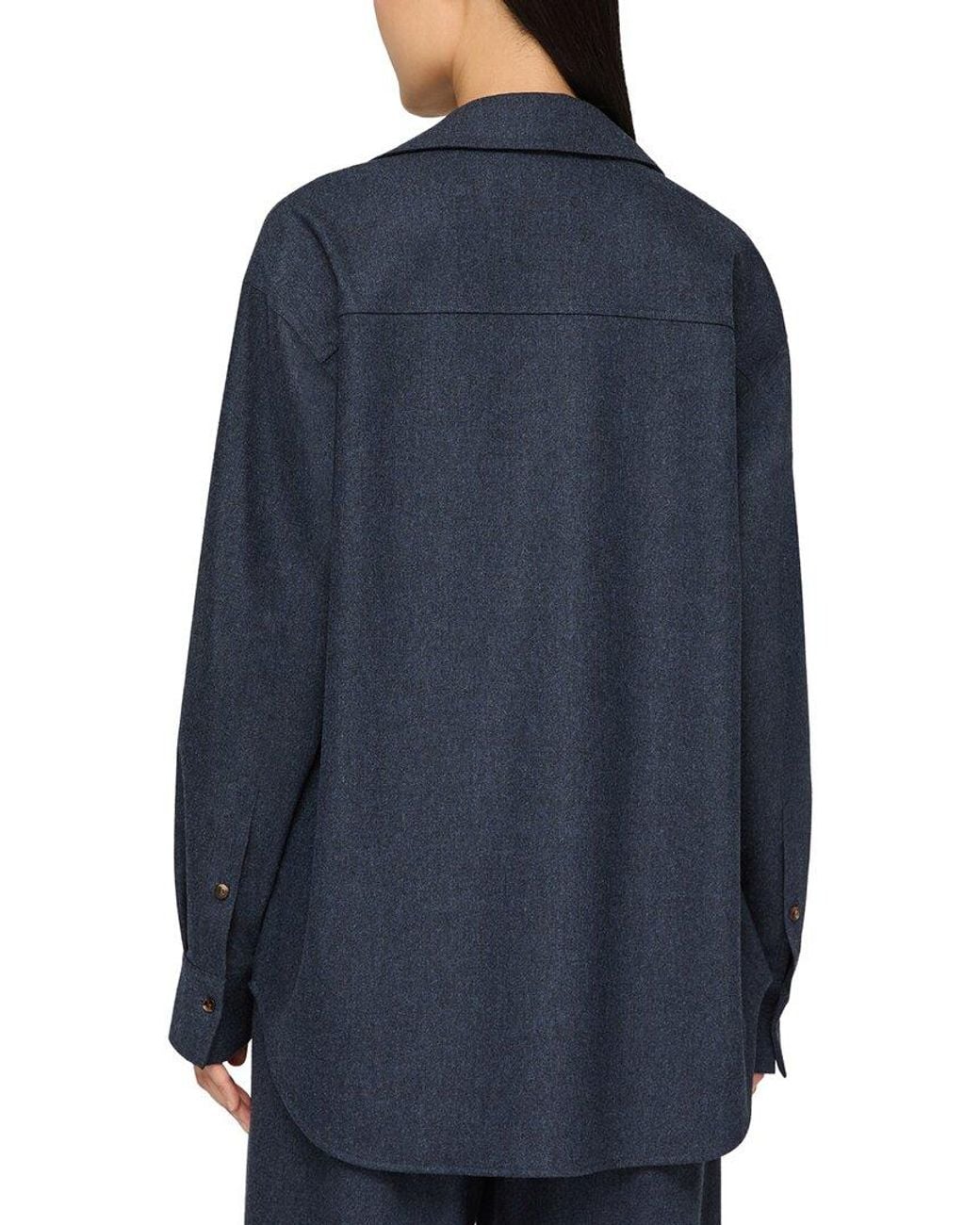 Lafayette 148 New York Blue Patch Pocket Silk-Blend Popover Shirt