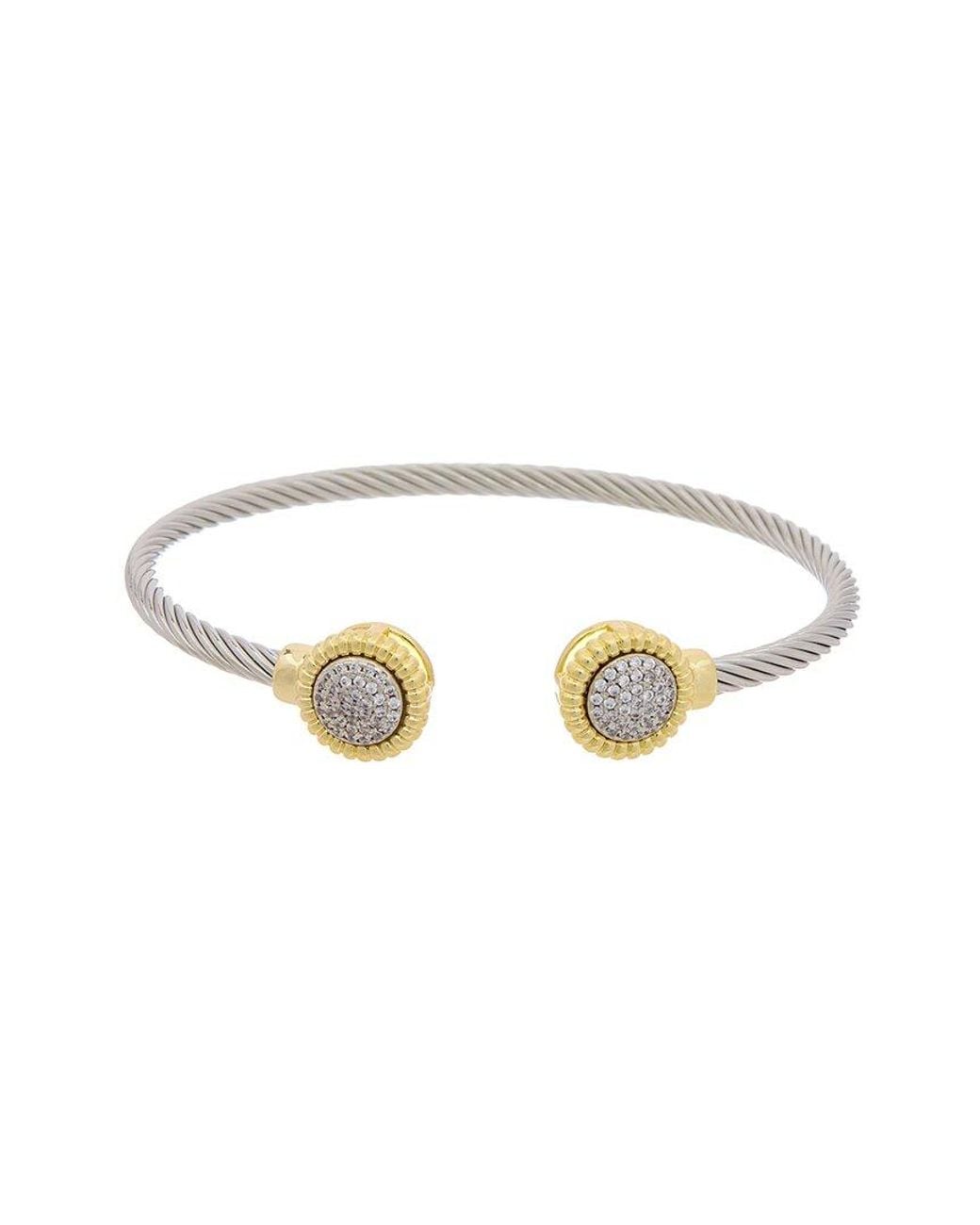 Juvell White 18K Two-Tone Plated Cz Twisted Cable Heart Bangle Bracelet