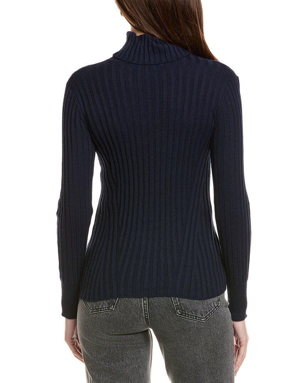 Hannah Rose Black Rib Turtleneck Cashmere-Blend Sweater