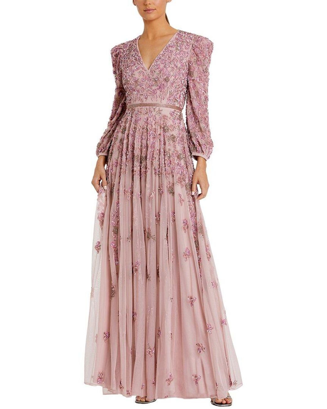 Mac Duggal Purple Embellished V Neck 3/4 Sleeve A Line Gown