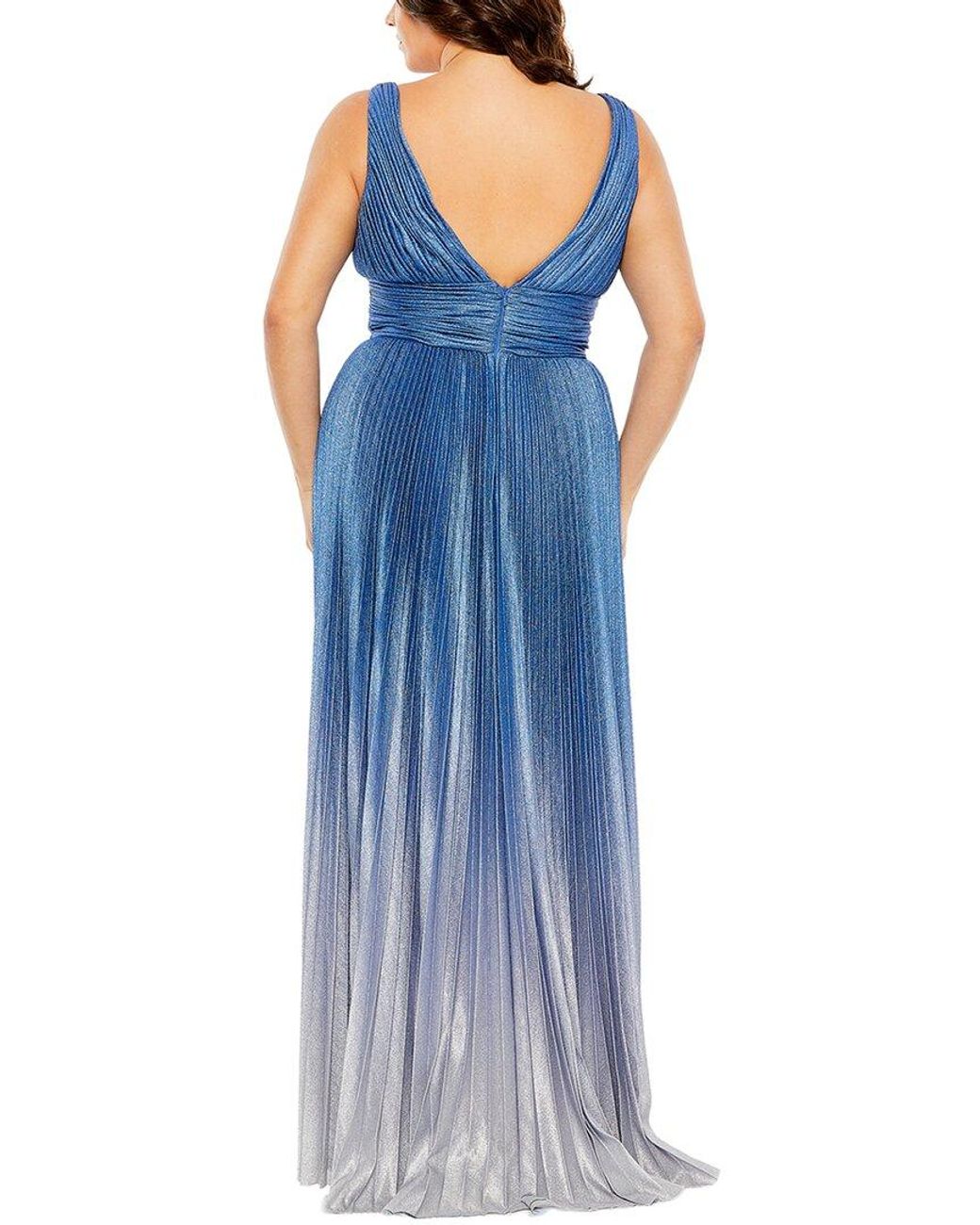 Mac Duggal Blue Plus V-Neck Ombre Gown