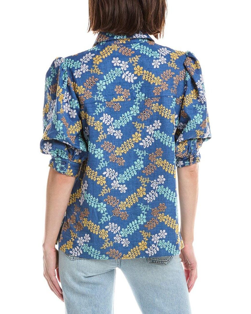 Tahari Blue Button Down Blouse