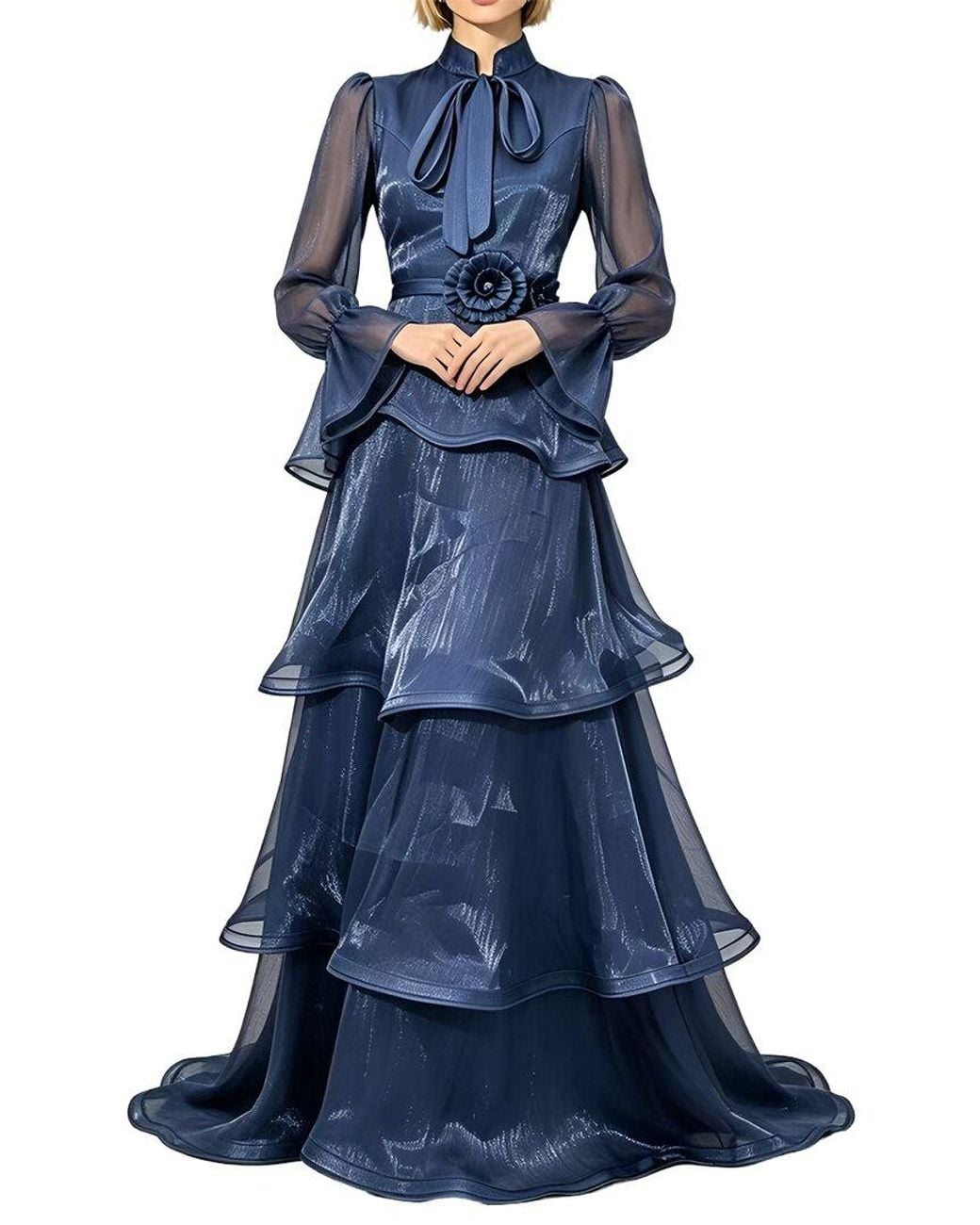 Linda Charm Blue Long Sleeve Maxi Dress