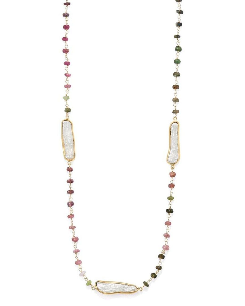 Liv Oliver Metallic 18k Over Silver 33.75 Ct. Tw. Tourmaline Pearl Necklace