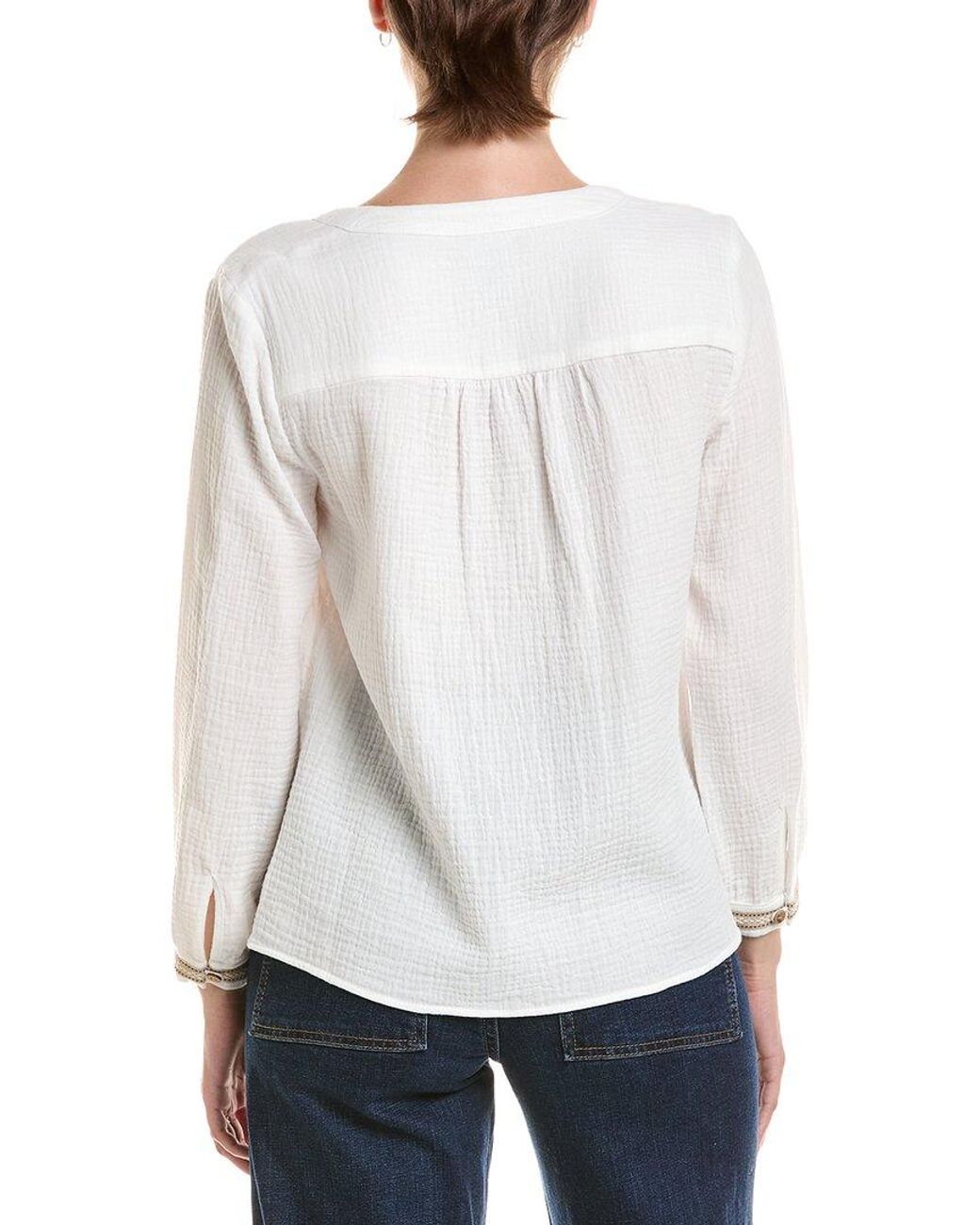 Jones New York White Petite Embroidered Placket Popover