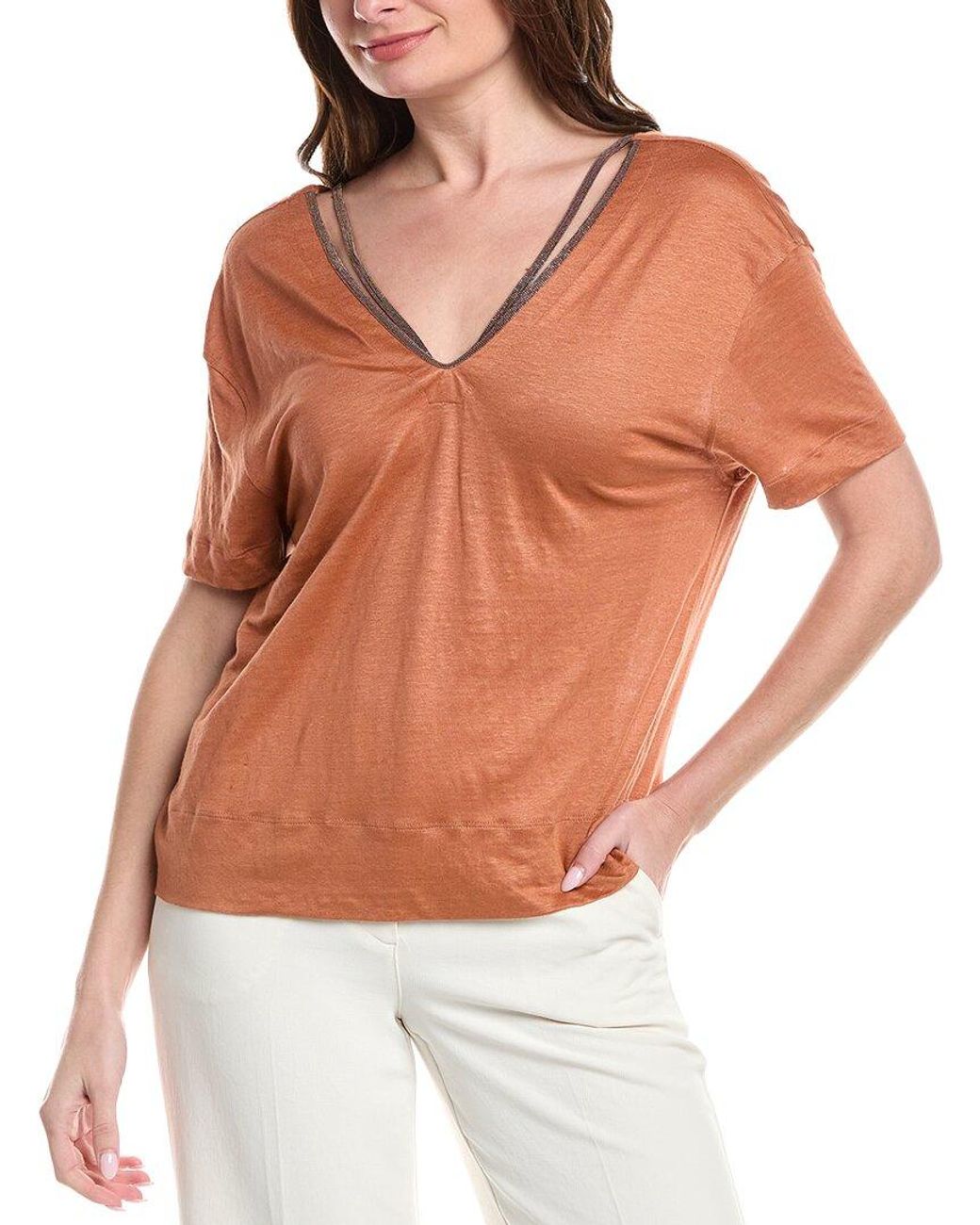 Brunello Cucinelli Orange Linen & Silk-Blend T-Shirt