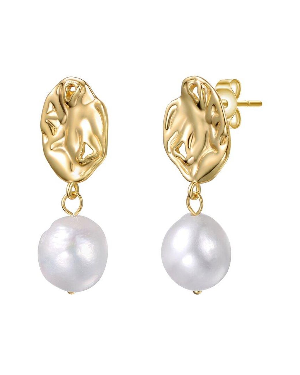 Genevive Jewelry Metallic 14k Over Silver 45609mm Pearl Drop Earrings