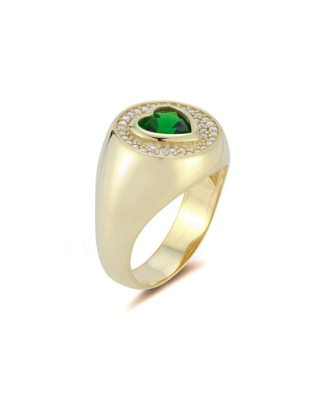 Sphera Milano Green 14k Over Silver Cz Heart Signet Ring