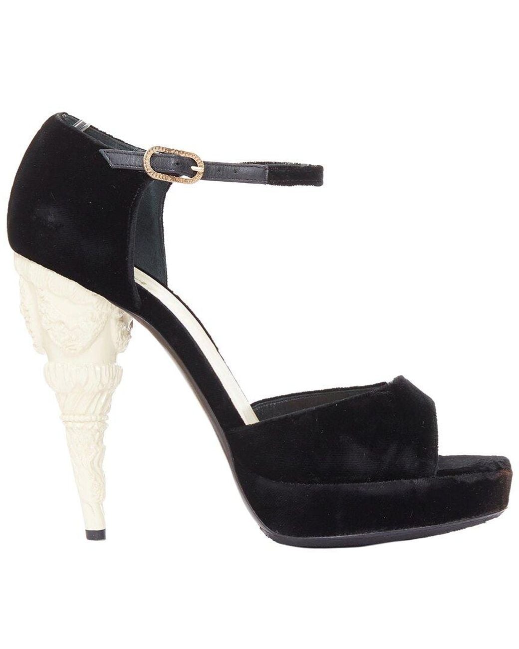 Chanel Black Velvet Corinthian Column Architectural Heel Platform Sandal (Authentic Pre-Loved)