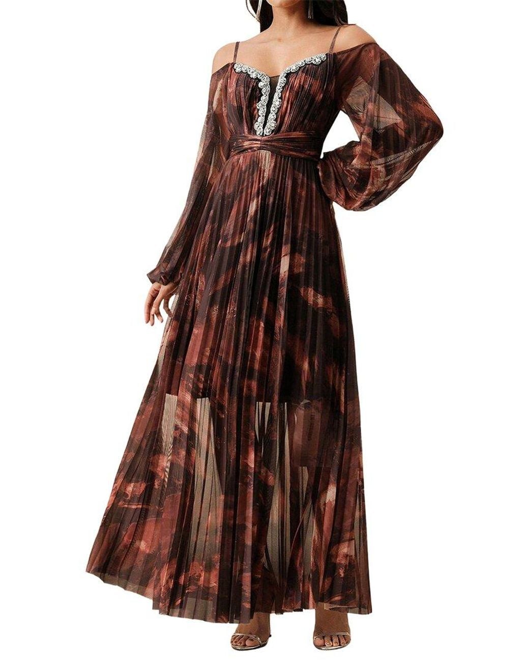 COLON DIANA Brown Print Maxi Dress