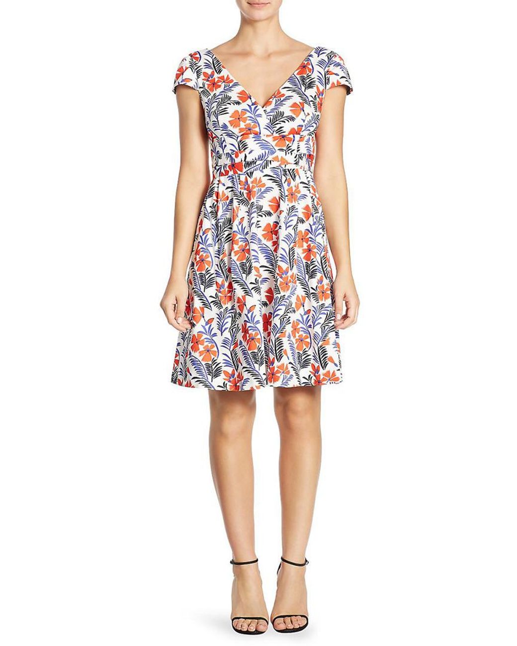 JOHN ZACK RED CROSS OVER V NECK DRESS WITH GATHERED EFFECT SKIRT