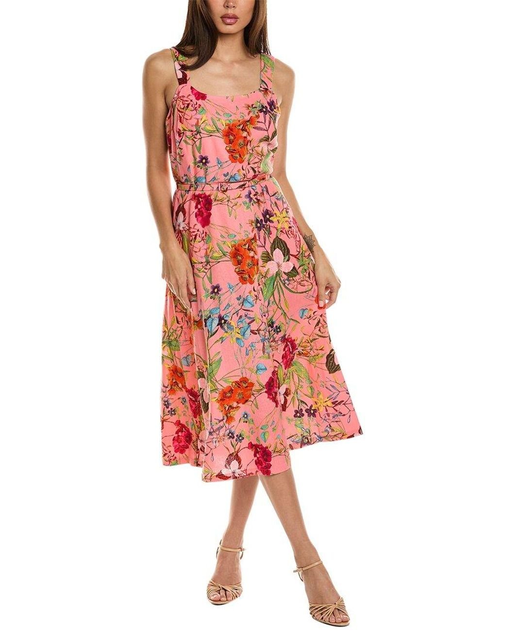 Anne Klein Belted Linen blend A line Dress in Red Lyst Canada