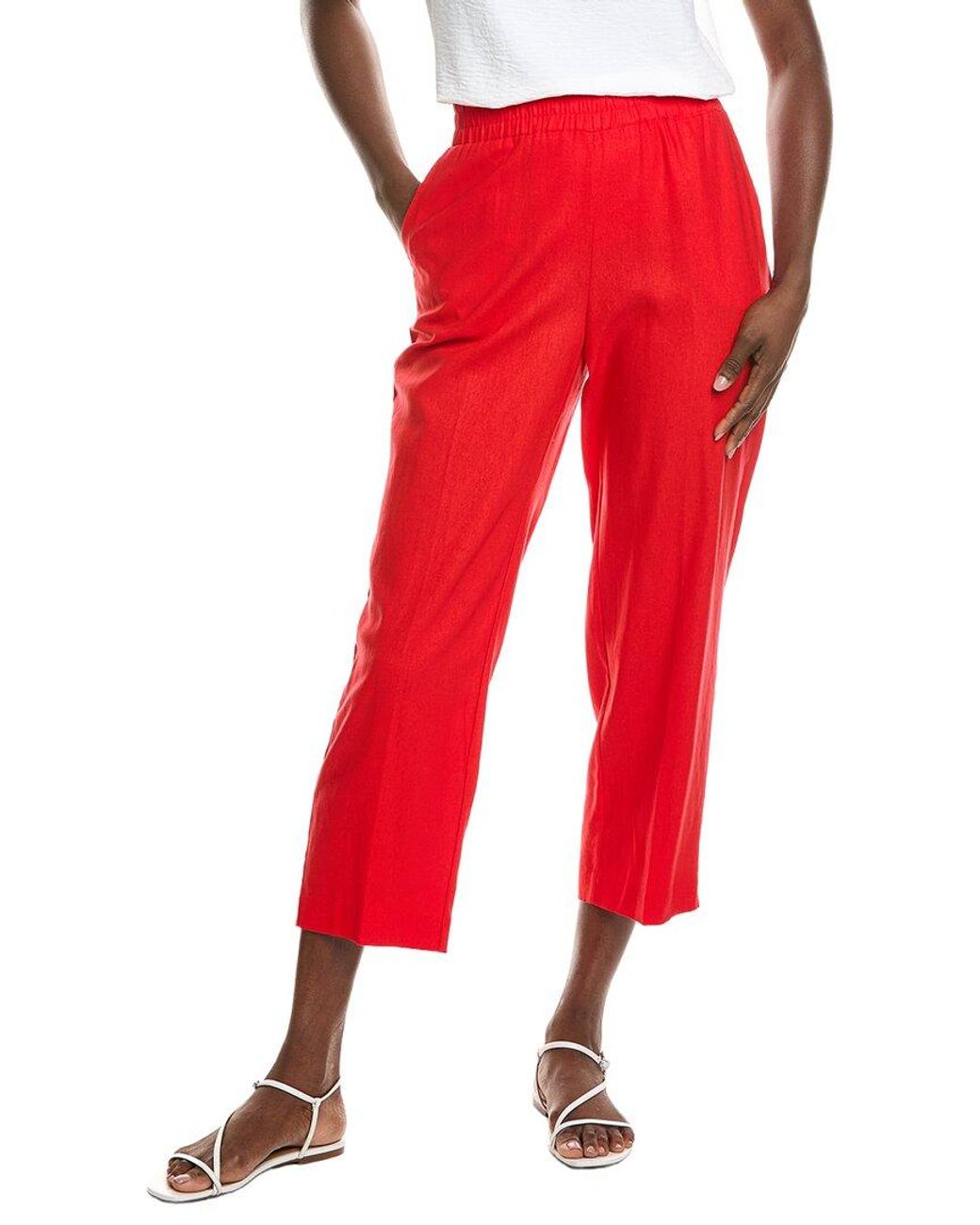 Jones New York Red Pull-On Linen-Blend Crop Pant