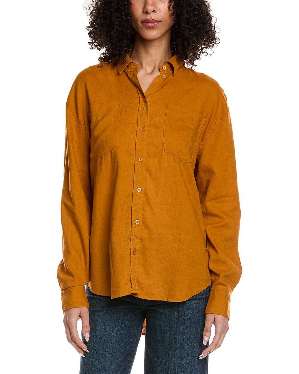 7 For All Mankind Orange Linen-Blend Easy Shirt