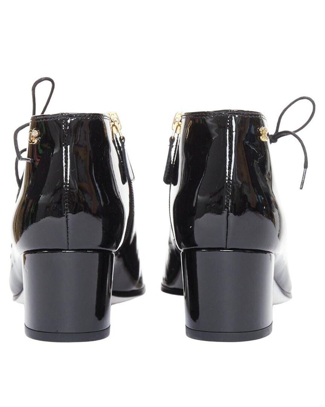 Chanel Black Patent Leather Cc Ankle Bootie (Authentic Pre-Loved)