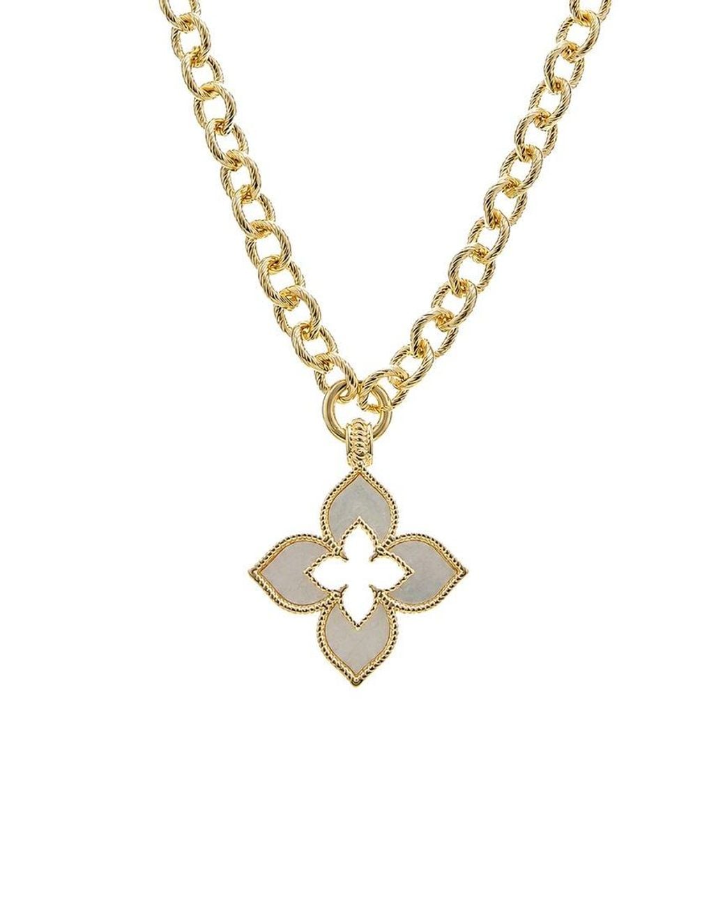Juvell Metallic Plated Lab-Grown Mother Of Pearl Clover Necklace