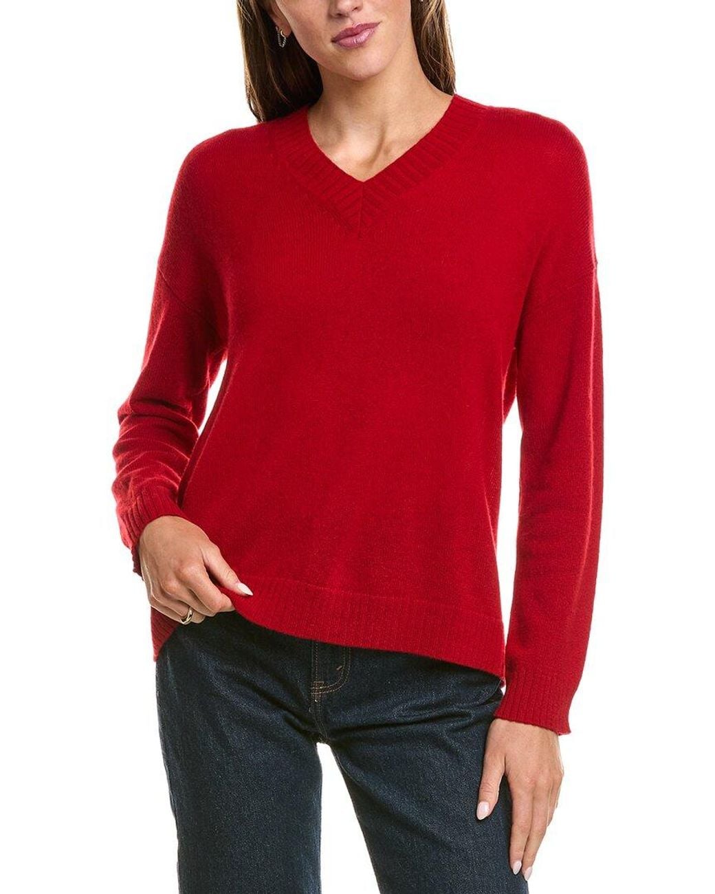 Hannah Rose Red Basic V-Neck 100% Cashmere Sweater