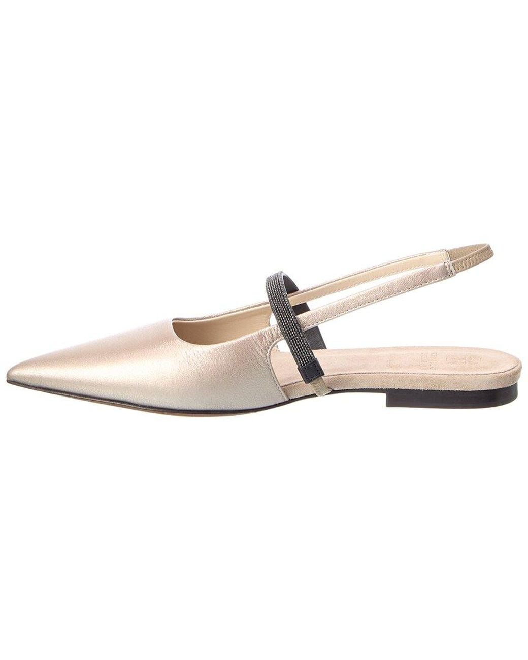 Brunello Cucinelli White Leather Slingback Flat