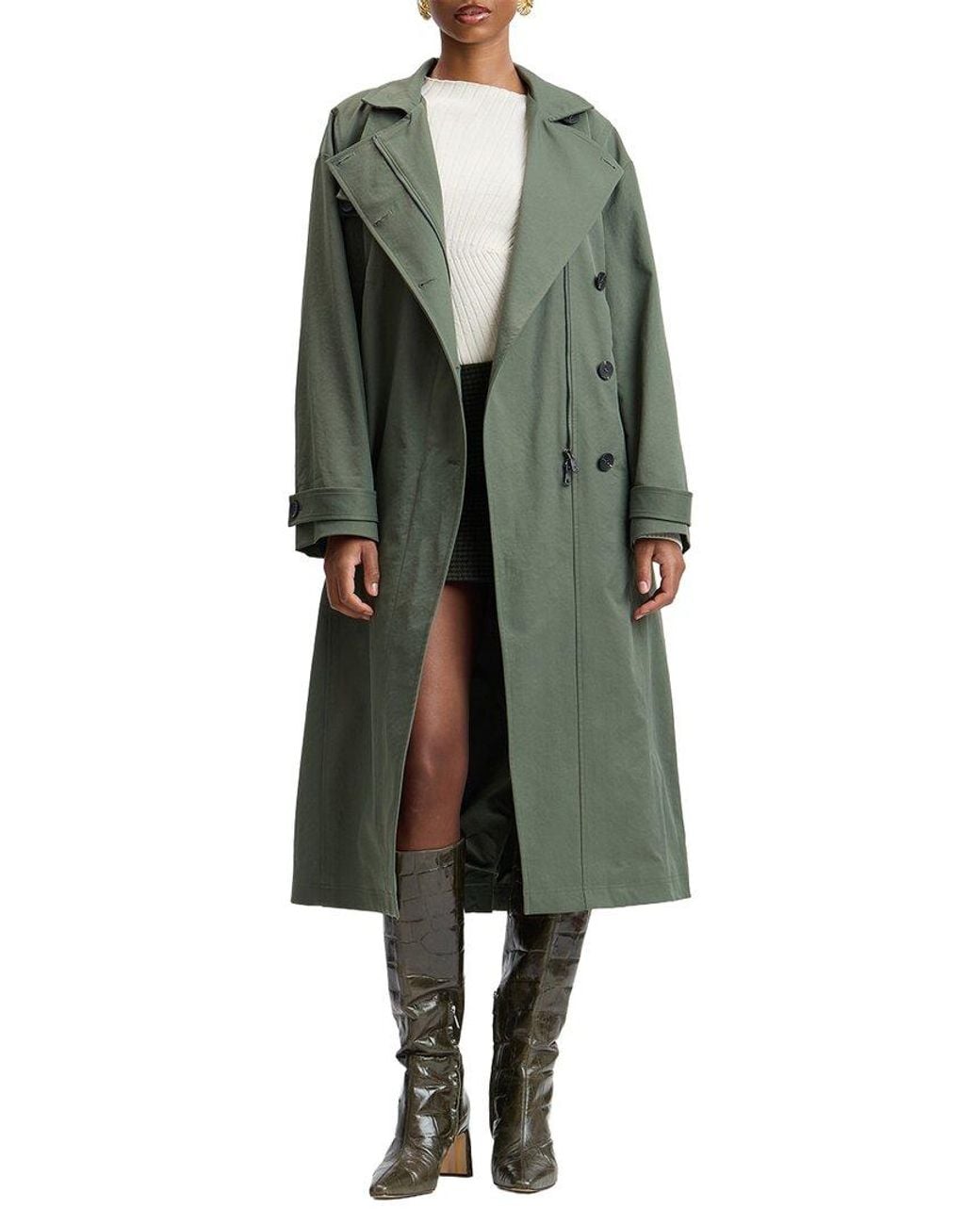 Avec Les Filles Green Stand Collar Trench Coat