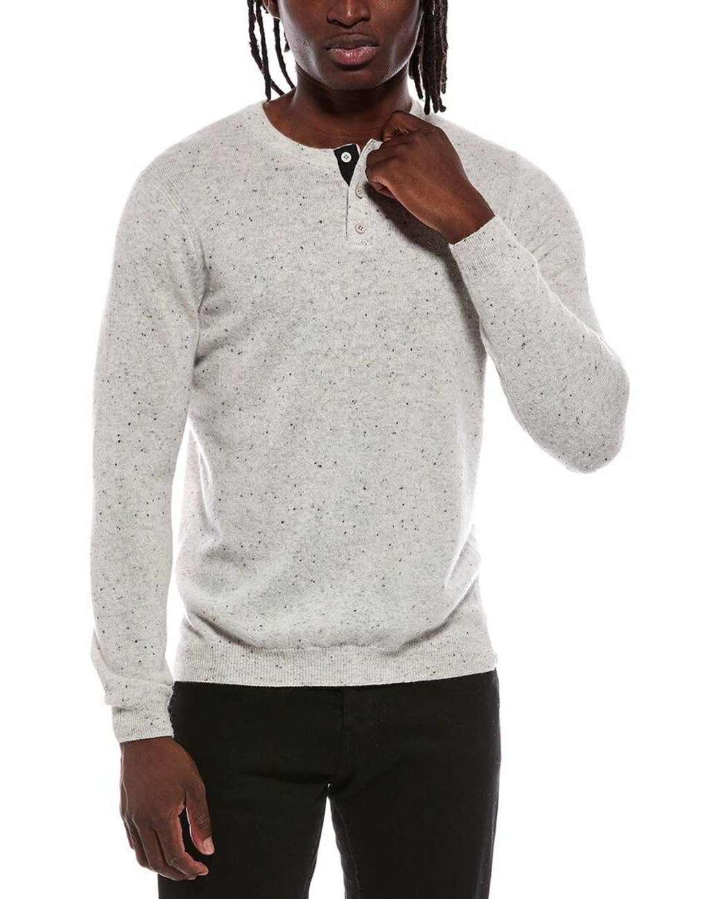 Autumn Cashmere Gray 100% Cashmere Henley Sweater for men
