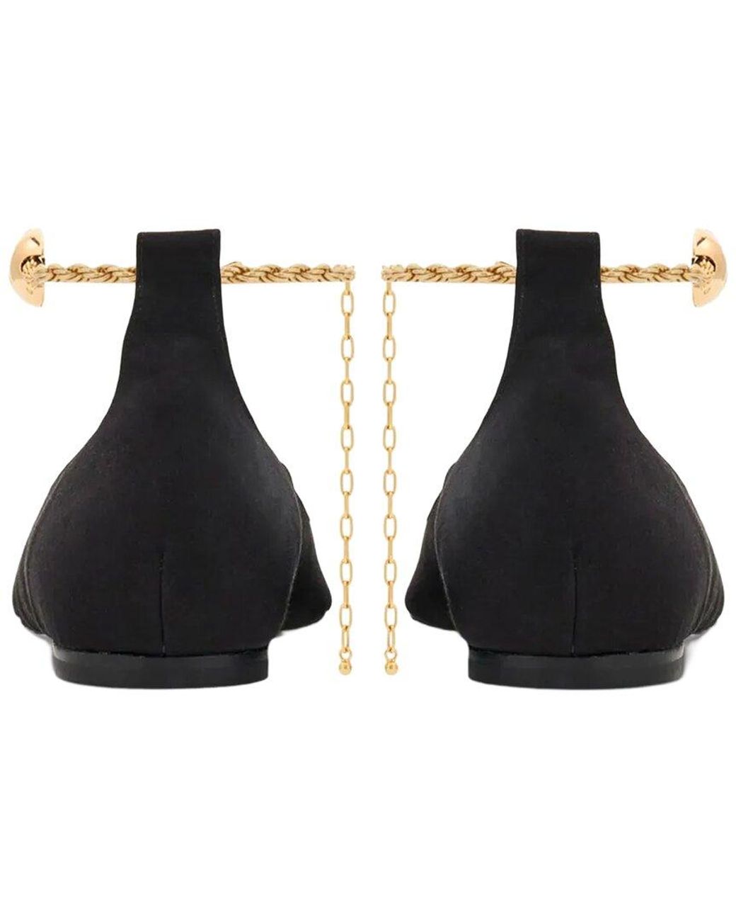 Ferragamo Black Cable-Link Chain Leather Ballet Flat