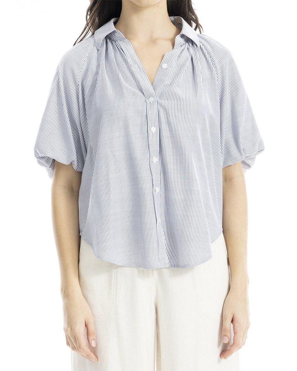 Max Studio Blue Bubble Sleeve Button Front Shirt