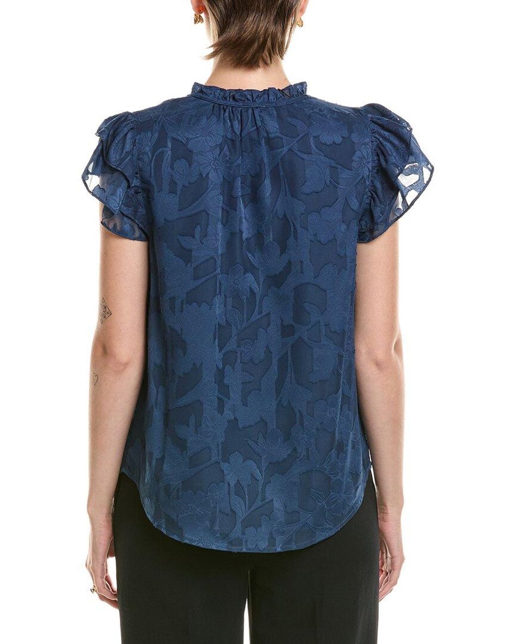 Anne Klein Blue Ruffle Textured Blouse