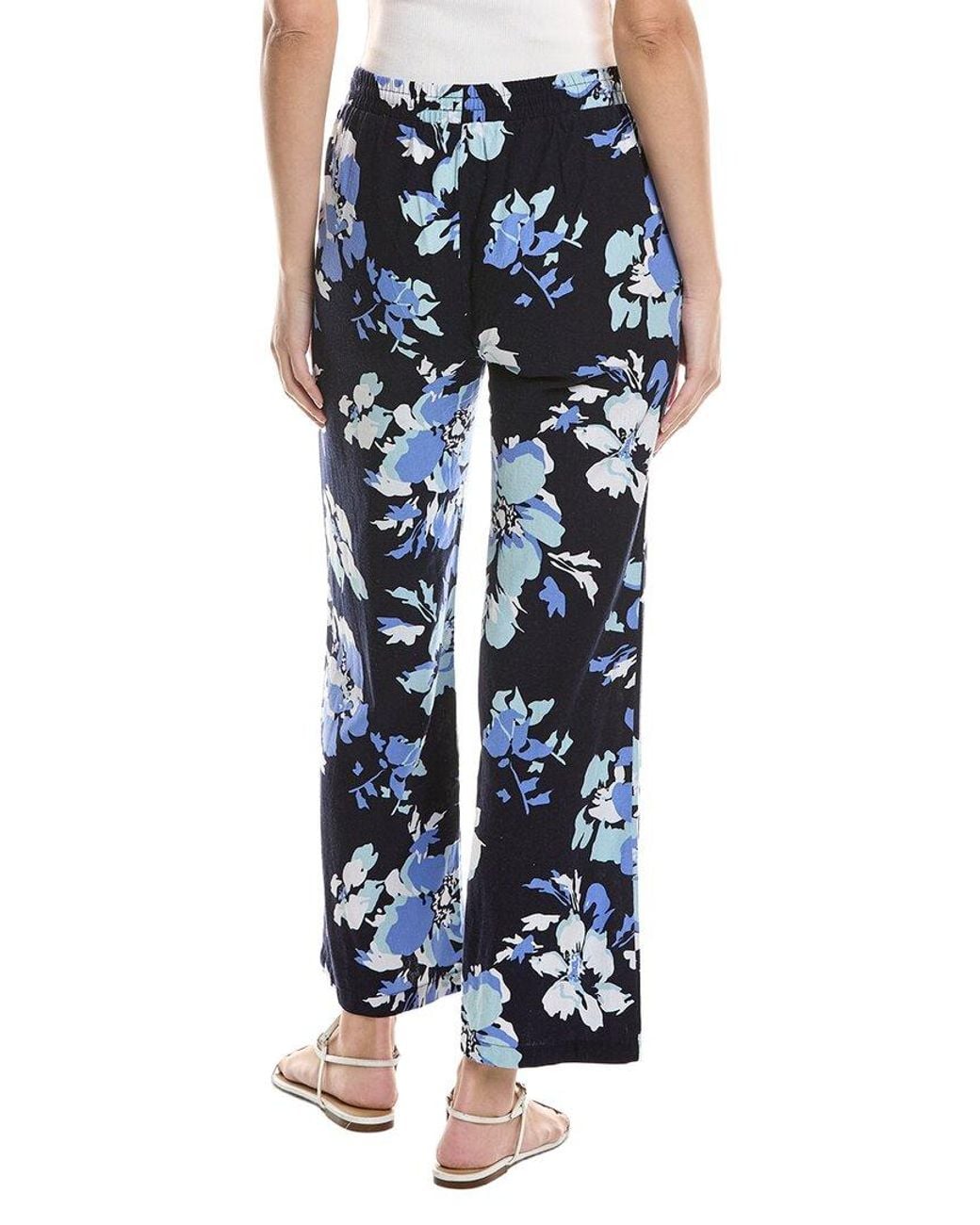 Ellen Tracy Blue Wide Leg Linen-Blend Pant