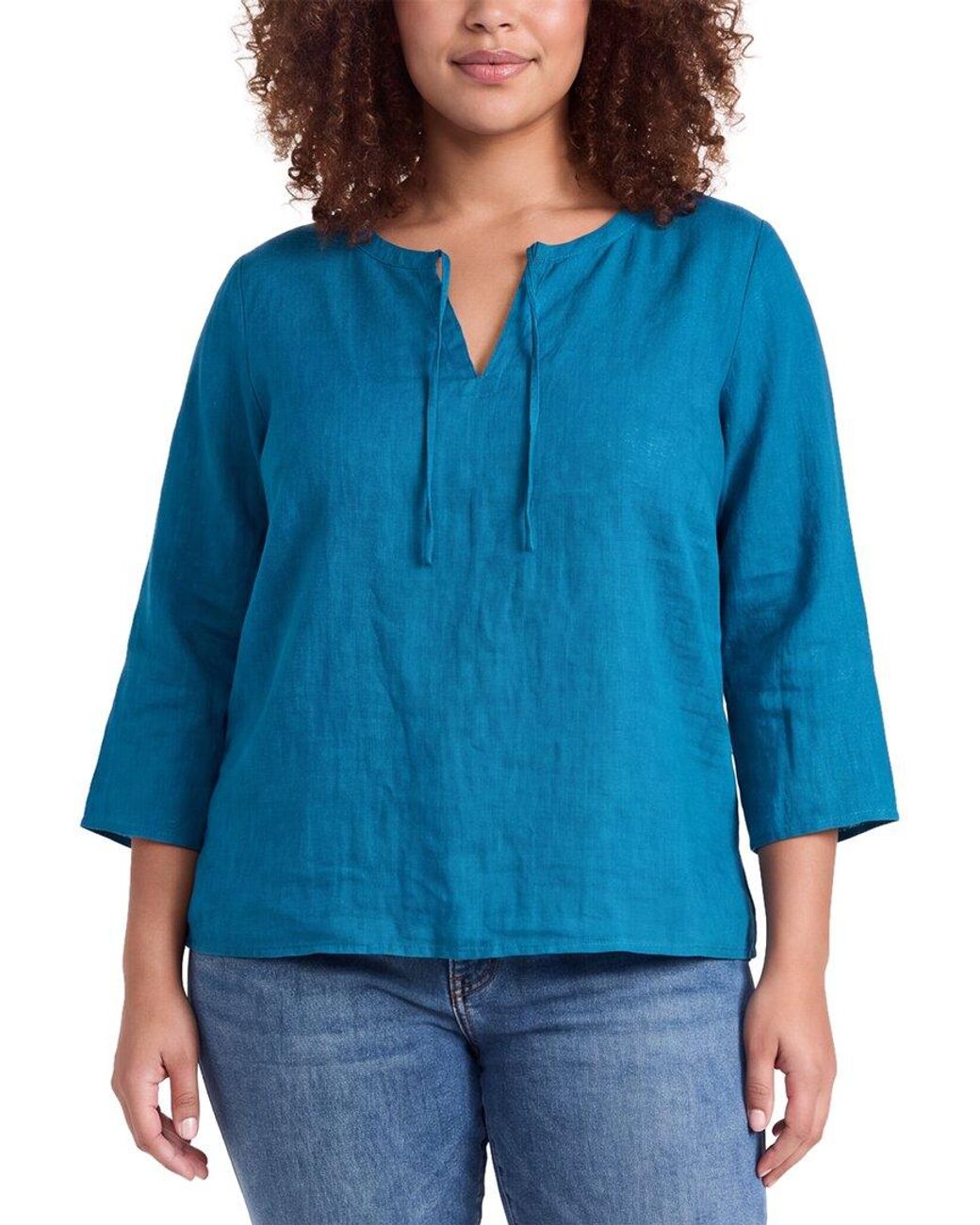 Eileen Fisher Blue Round Neck Linen Top