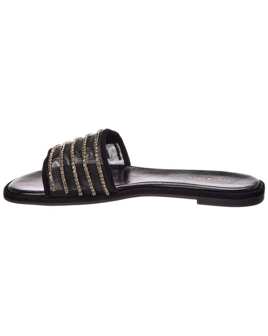 Tory Burch Black Everly Crystal & Mesh Slide Sandal