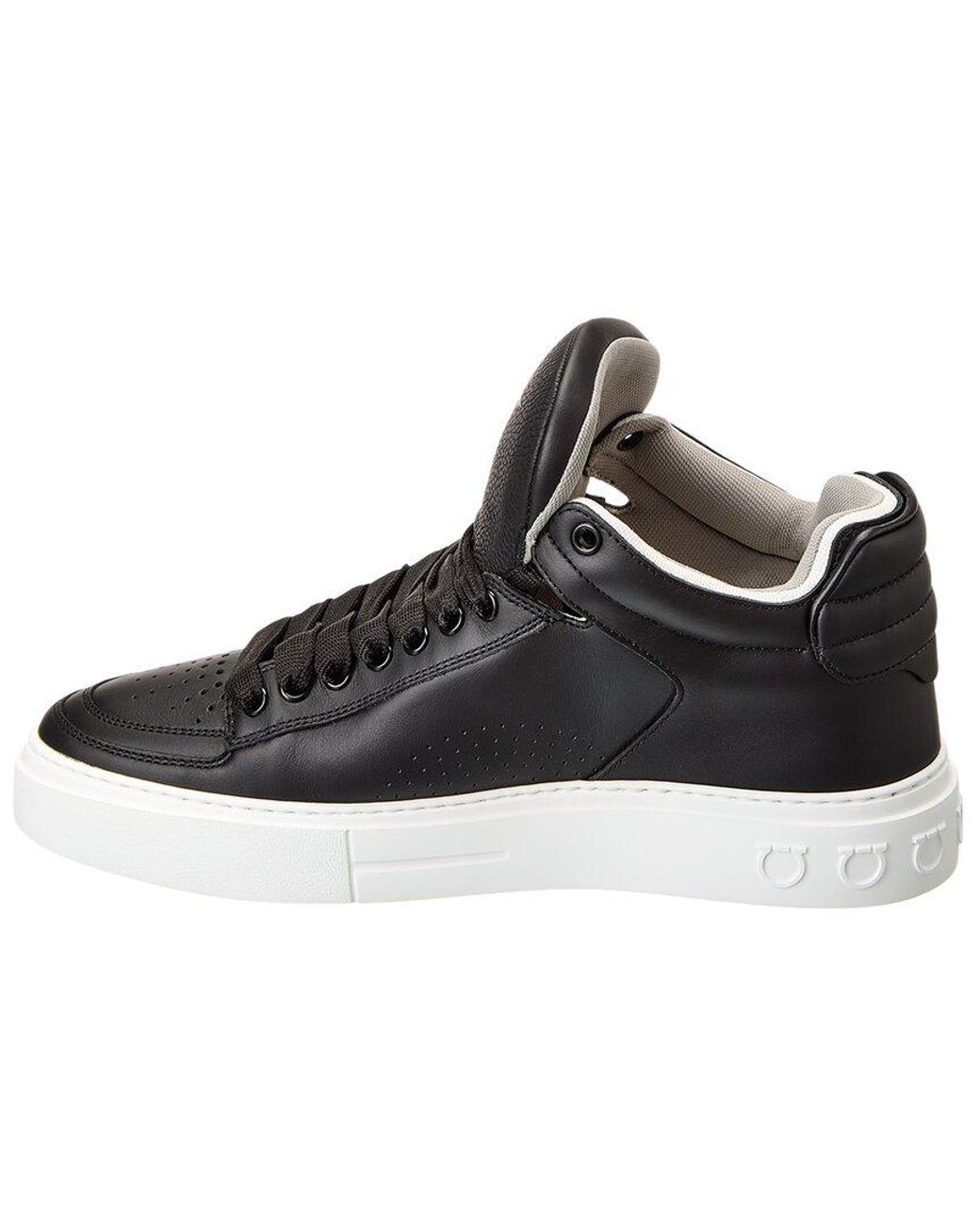 Ferragamo Black Perforated Leather High-Top Sneakers for men