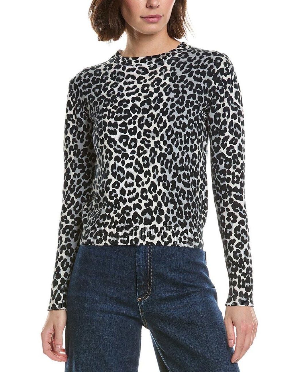 Brodie Cashmere Black Leopard Crewneck Cashmere-Blend Sweater