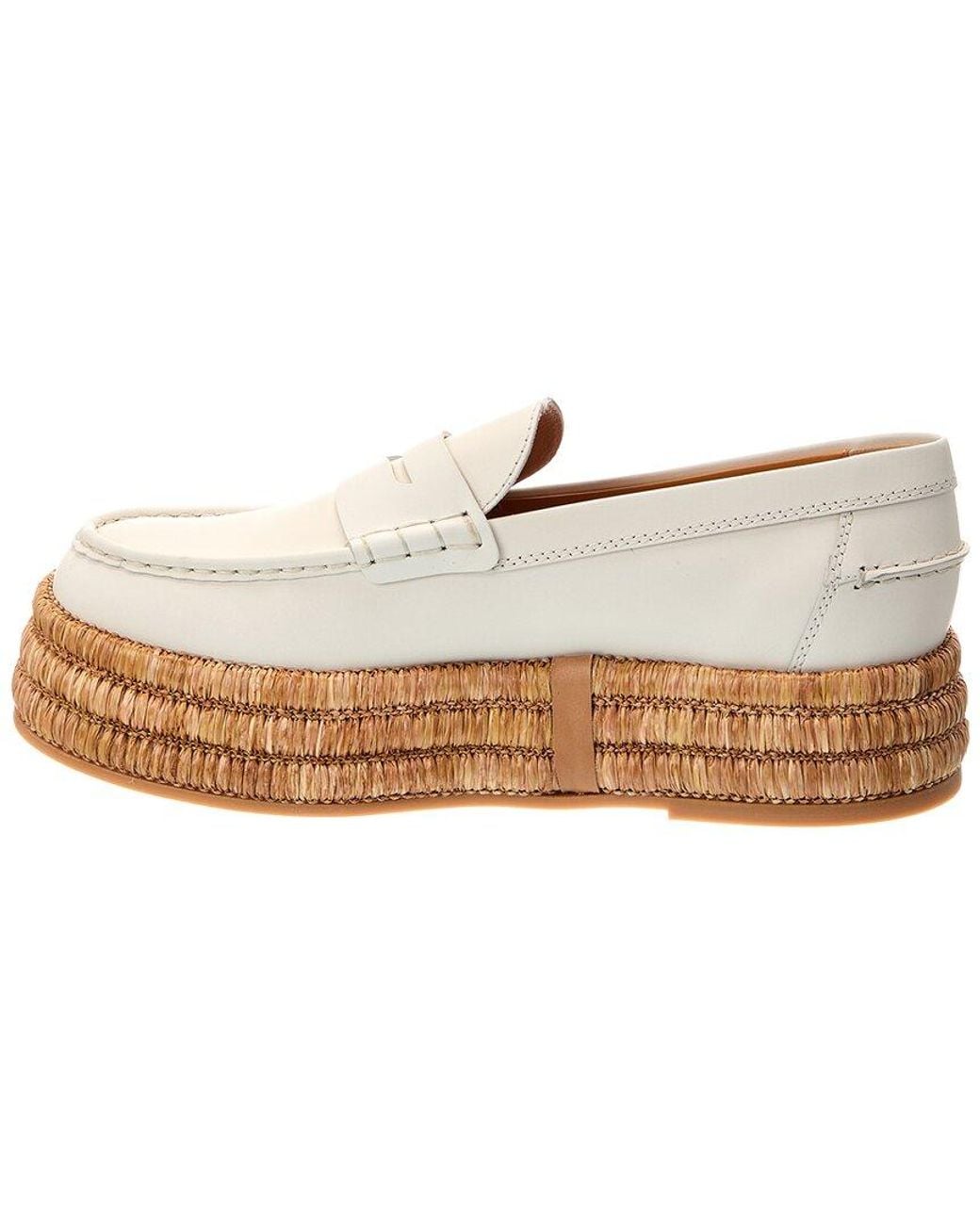 Tod's White Leather & Raffia Espadrille